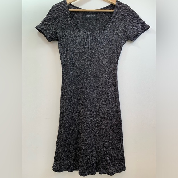 Reformation 
Black Pewter Sparkle Mini Metallic Dress Size;M-L .Girls Night out - Picture 1 of 10